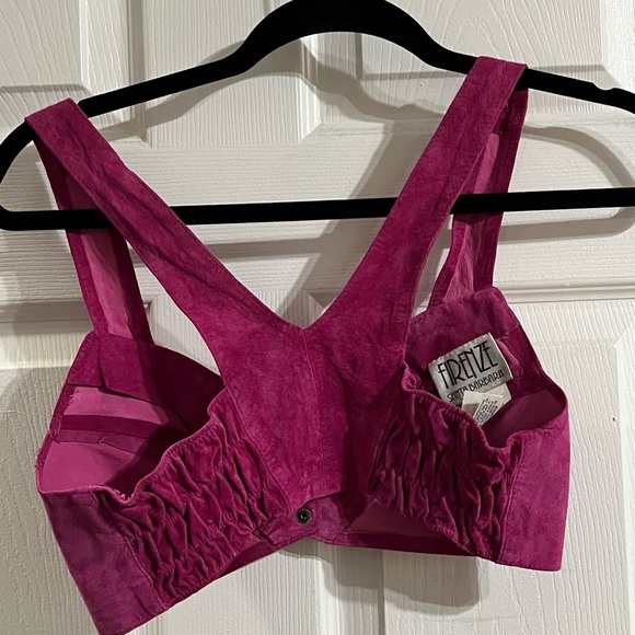 Vintage Firenze Santa Barbara suede leather fuchsia pink halter crop top - Picture 2 of 7